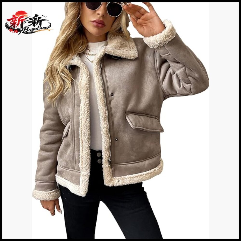 Faux Leather Patchwork Fur Coat Sherpa Shacket Moto Biker Jacket